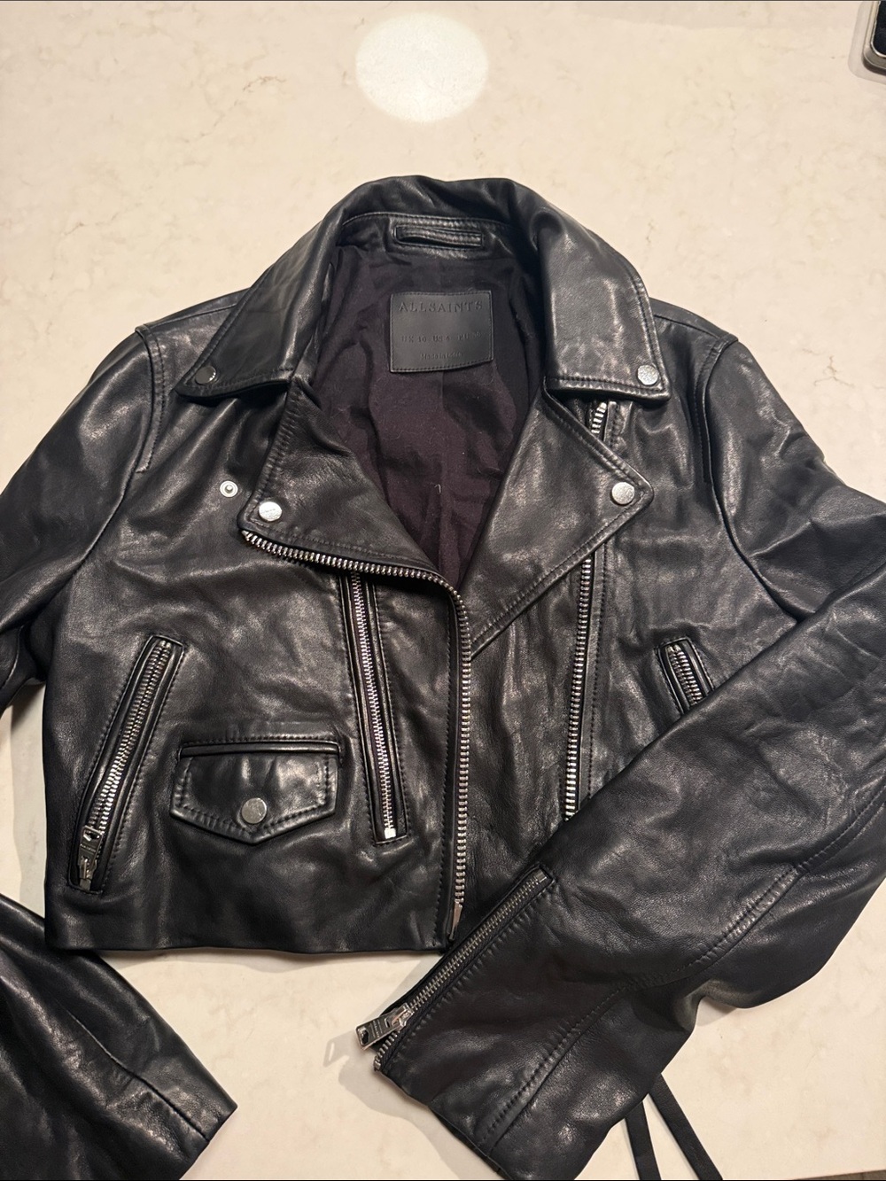 AllSaints Black Leather Moto Jacket for Women